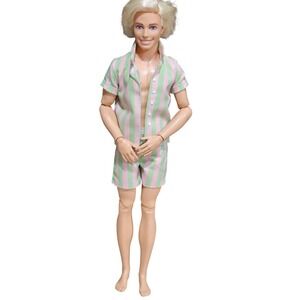 Mattel Barbie Ken Doll Blonde Blue Eyes Pink Green Striped 2 Piece Outfit Set
